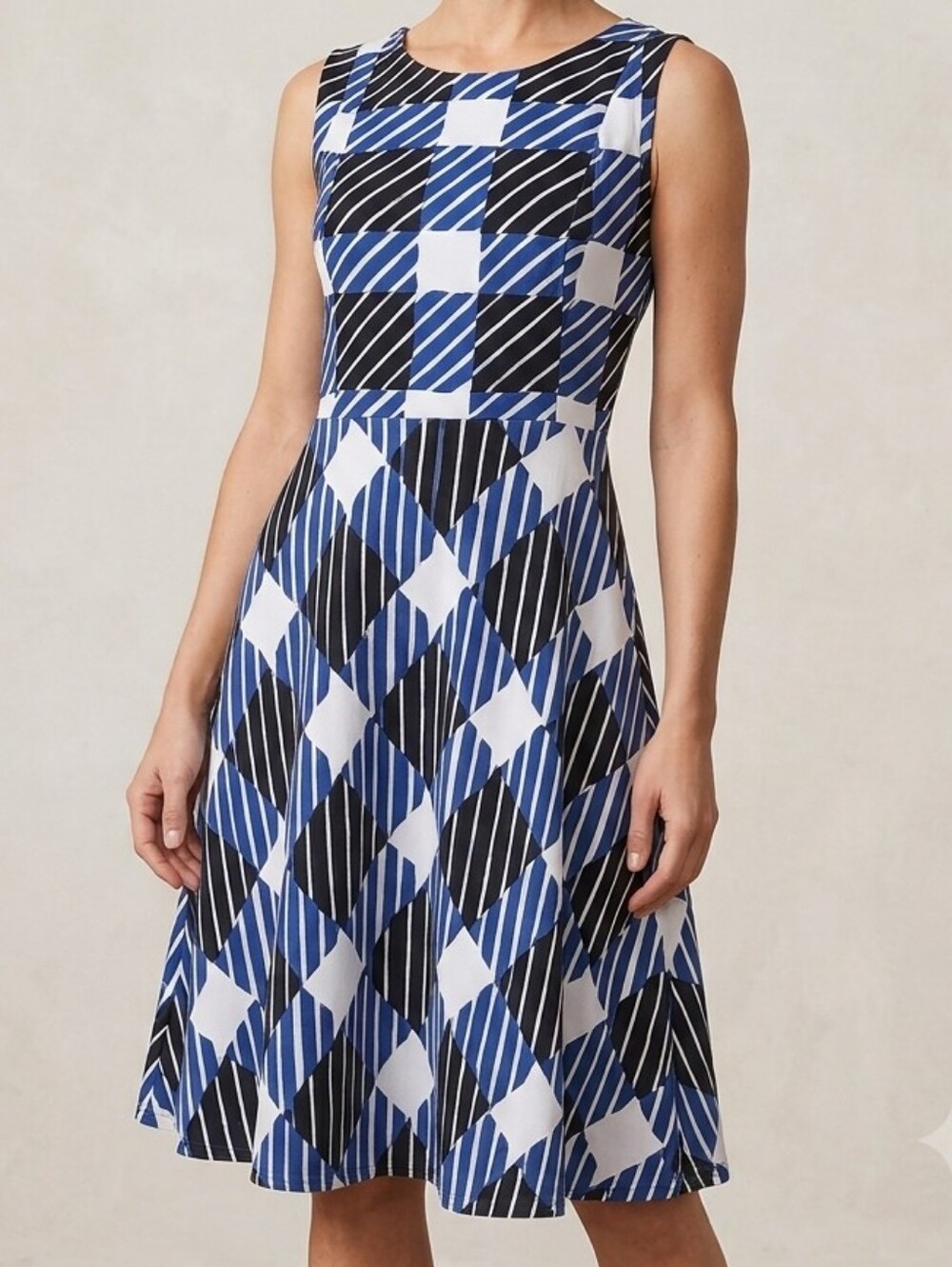 Talbots Checkered Geometric A-line Sleeveless Dress